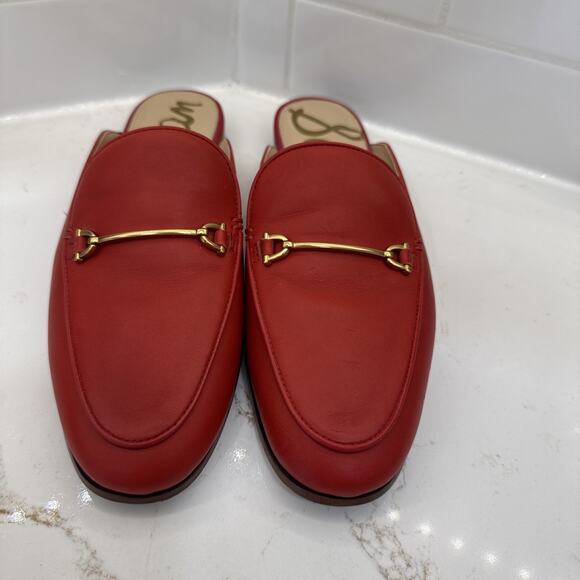 Sam Edelman Lounette Loafer Womens 8M Red Leather Slip-On Gold Accent - Picture 2 of 9